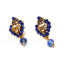 Gold Oxidized Earrings Jhumka Jhumki Bali Push Back Drop Dangle I Blue Stone